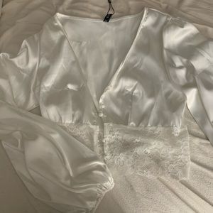 Zaful satin long sleeve crop top  with lace